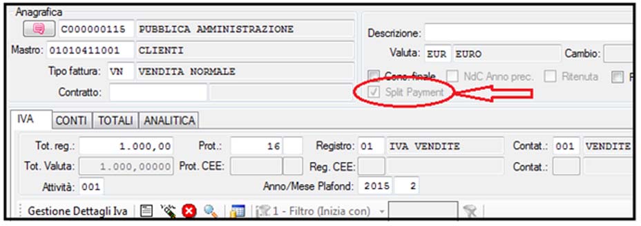 domino registrare fattura split payment